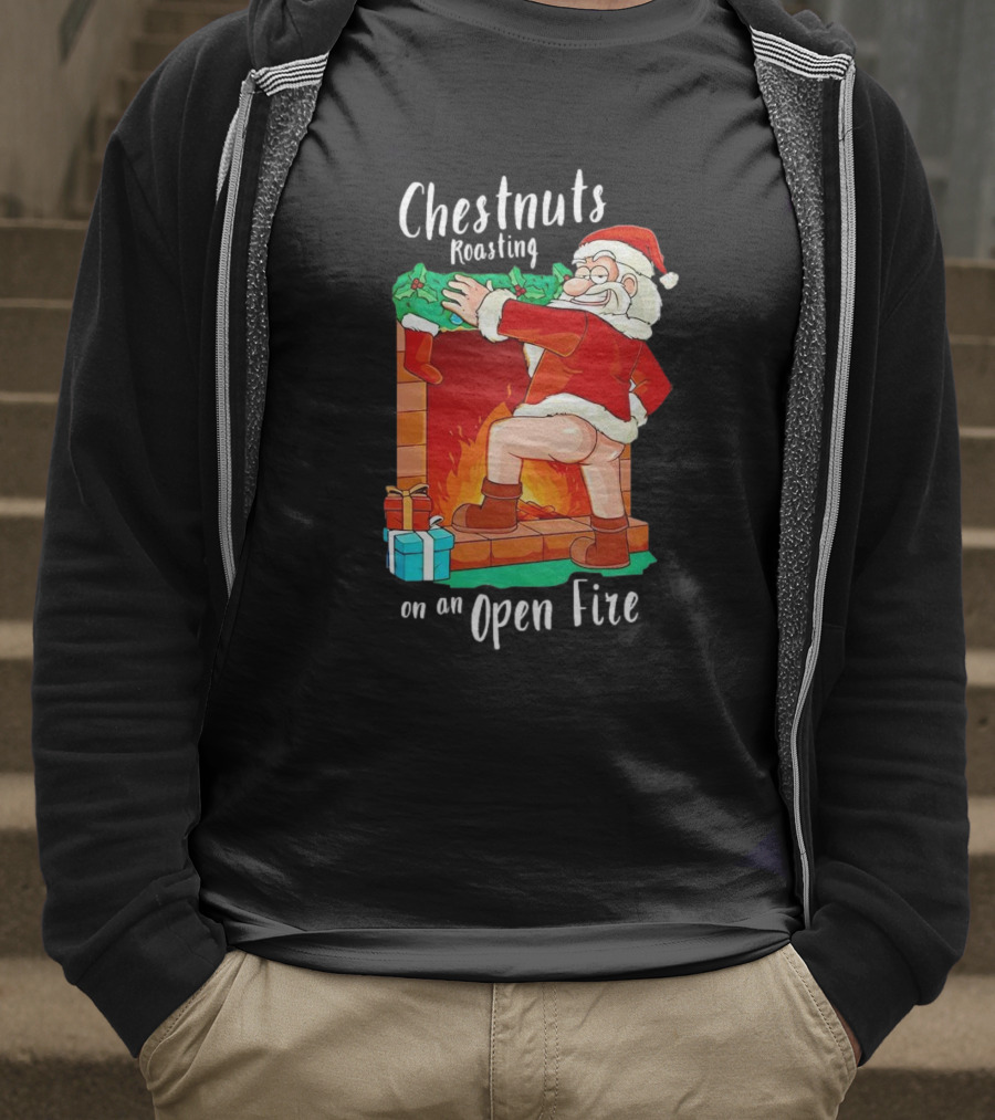Chestnuts Roasting On An Open Fire Santa Claus Christmas T-Shirt