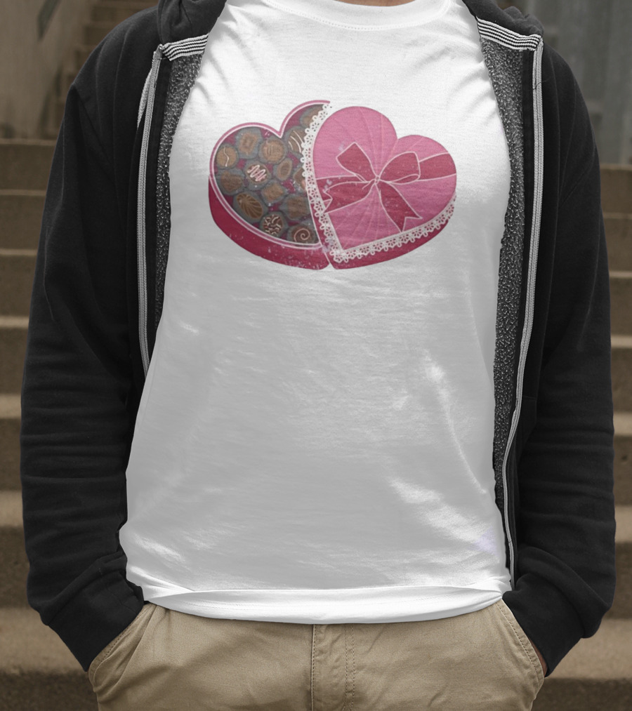 Heart Shaped Box Of Chocolates With Lace And Bow T-Shirt