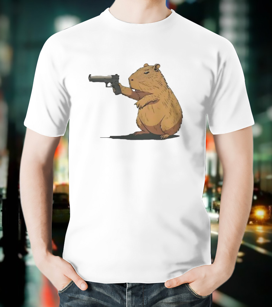 Capybara Holding A Gun In A Humorous Pose T-Shirt