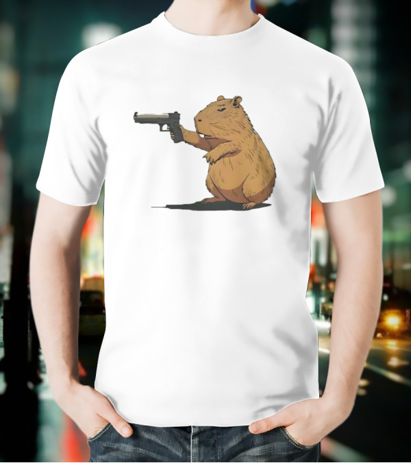 Capybara Holding A Gun In A Humorous Pose T-Shirt