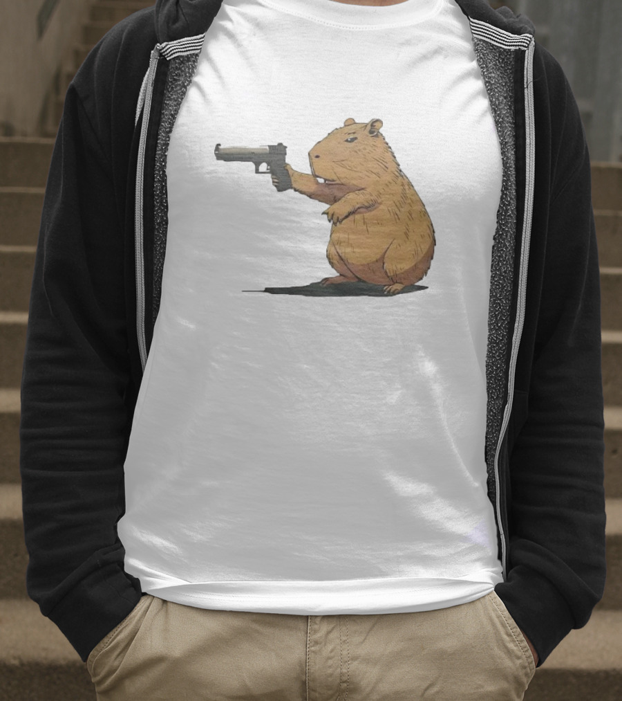 Capybara Holding A Gun In A Humorous Pose T-Shirt