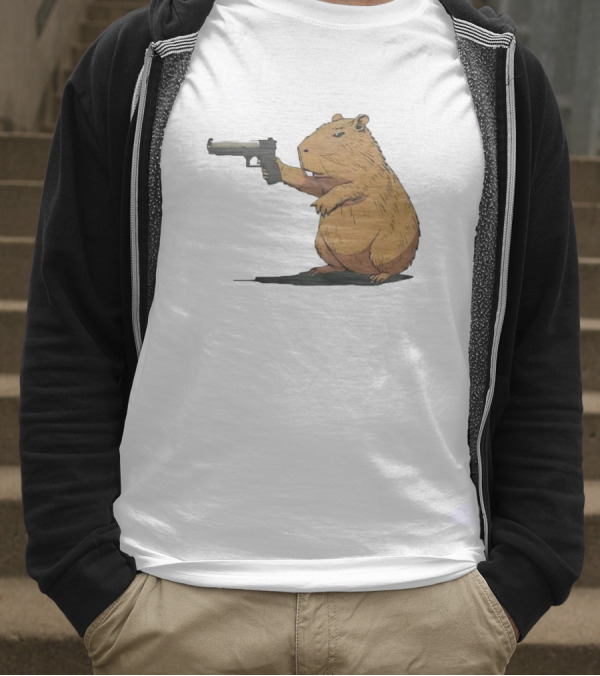 Capybara Holding A Gun In A Humorous Pose T-Shirt