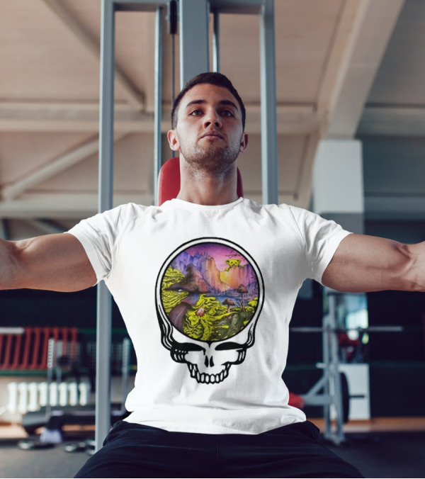 Grateful Dead Skull With Psychedelic Landscape And Mushrooms T-Shirt