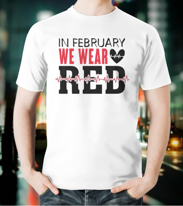 In February We Wear Red Heartbeat Motif T-Shirt
