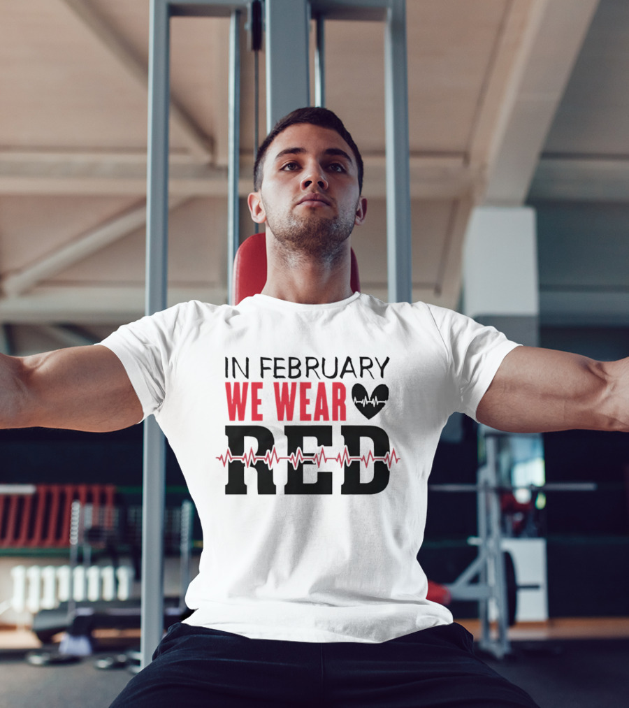 In February We Wear Red Heartbeat Motif T-Shirt