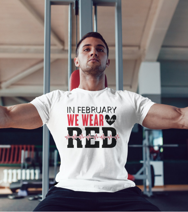 In February We Wear Red Heartbeat Motif T-Shirt