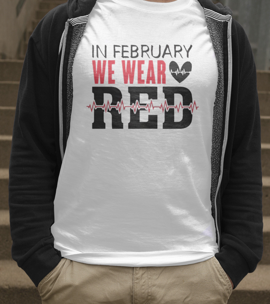In February We Wear Red Heartbeat Motif T-Shirt