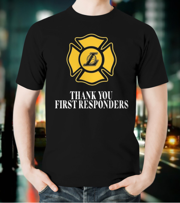 Los Angeles Lakers Thank You First Responders Firefighter Emblem T-Shirt