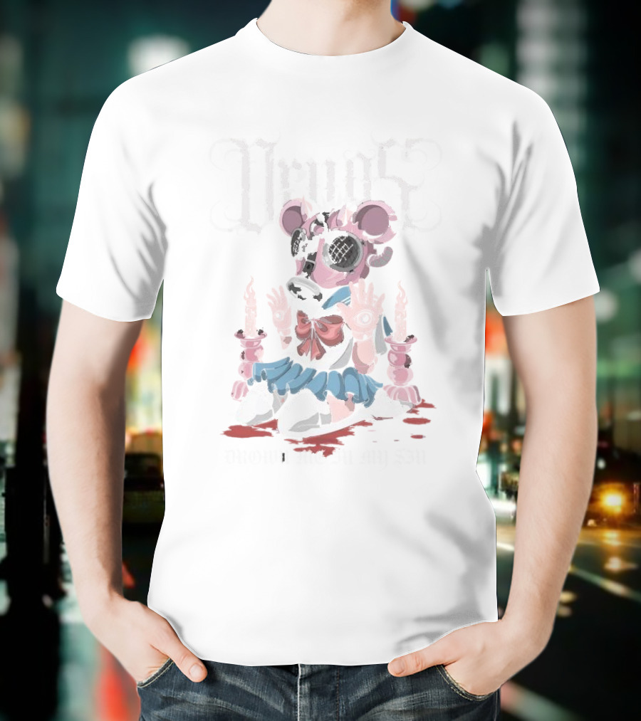 Drown Me In My Sin Untilgodshows Gothic Anime Style Creepy Doll With Gas Mask And Candles T-Shirt