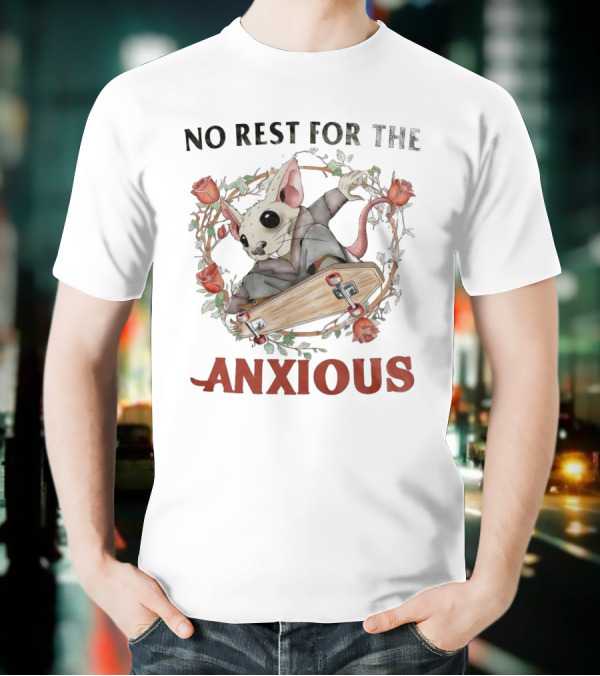 No Rest For The Anxious Rat In A Suit With Roses And Skateboard Coffin T-Shirt