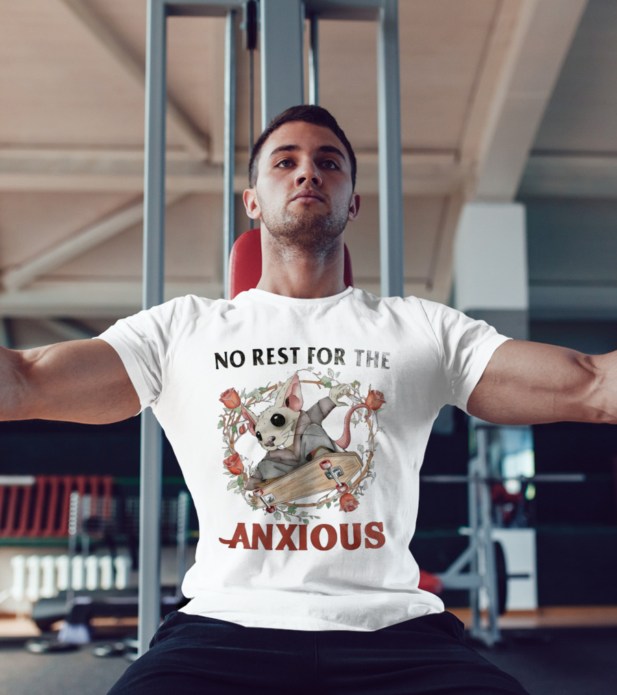 No Rest For The Anxious Rat In A Suit With Roses And Skateboard Coffin T-Shirt