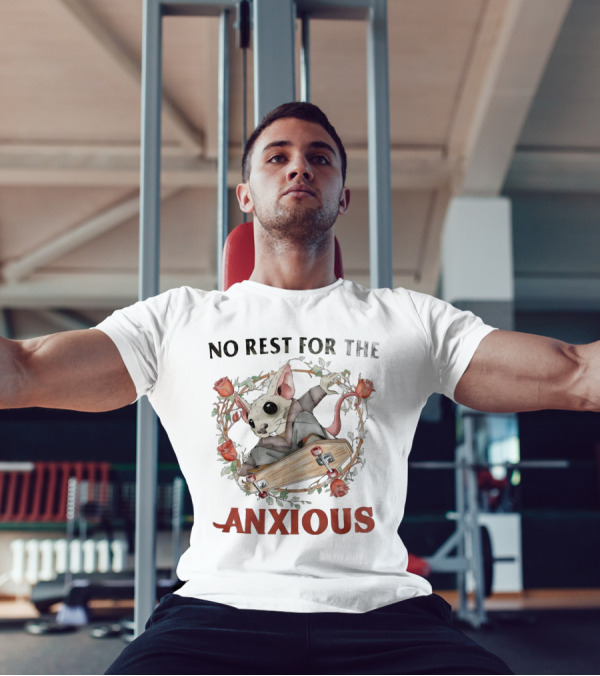 No Rest For The Anxious Rat In A Suit With Roses And Skateboard Coffin T-Shirt