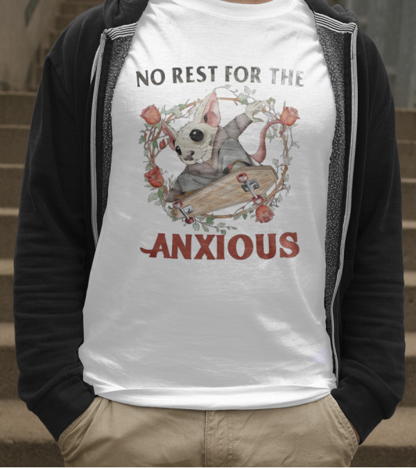 No Rest For The Anxious Rat In A Suit With Roses And Skateboard Coffin T-Shirt