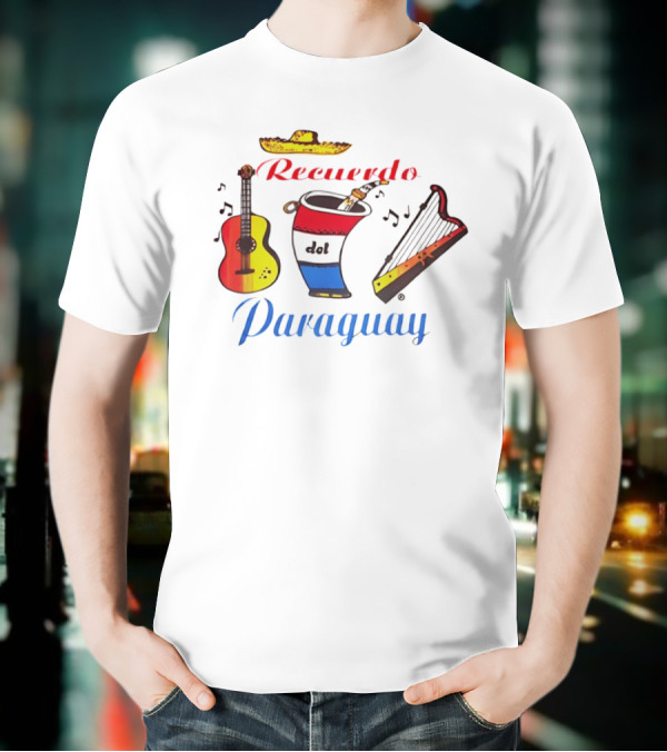 Recuerdo Del Paraguay Sombrero Guitar Mate Harp Music Notes T-Shirt