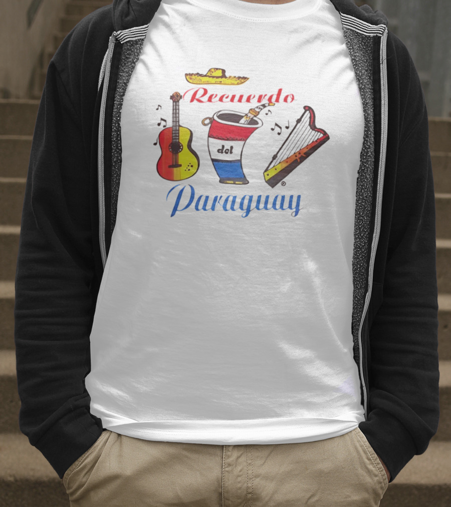 Recuerdo Del Paraguay Sombrero Guitar Mate Harp Music Notes T-Shirt