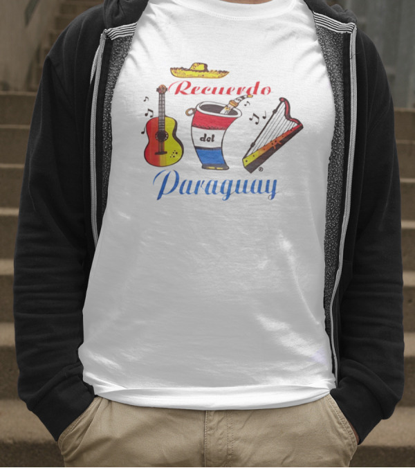 Recuerdo Del Paraguay Sombrero Guitar Mate Harp Music Notes T-Shirt