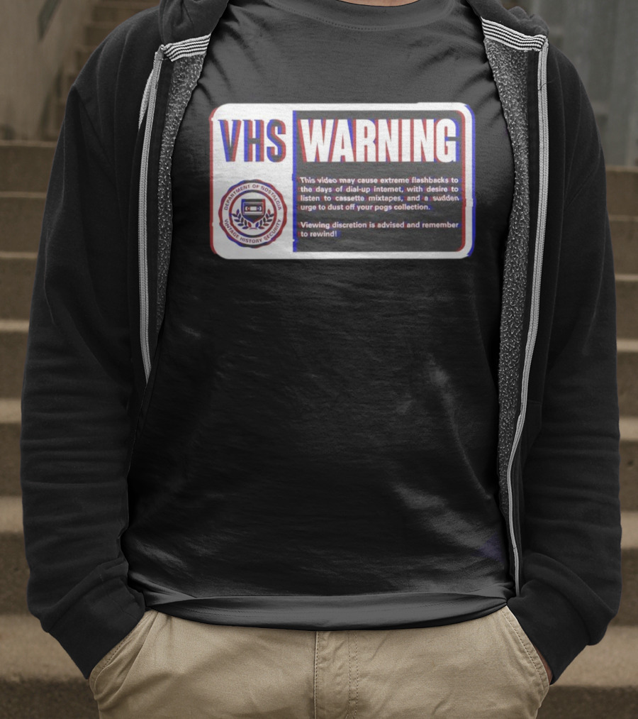 VHS Warning Retro Flashbacks Dial-up Internet Cassette Mixtapes Pogs Collection T-Shirt