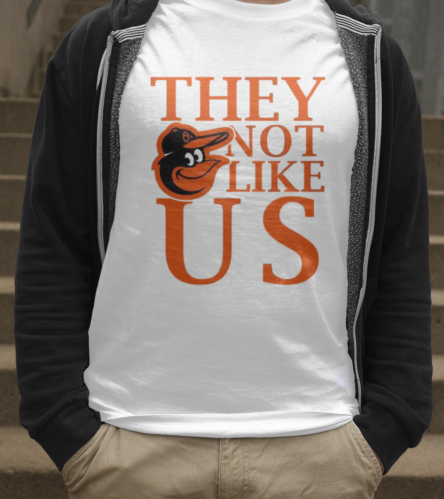 Baltimore Orioles They Not Like Us Bold Orange Text With Bird Graphic T-Shirt