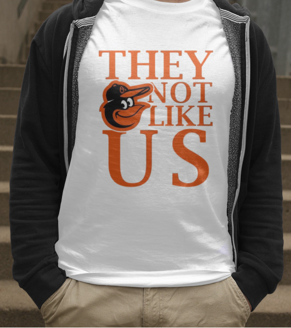 Baltimore Orioles They Not Like Us Bold Orange Text With Bird Graphic T-Shirt