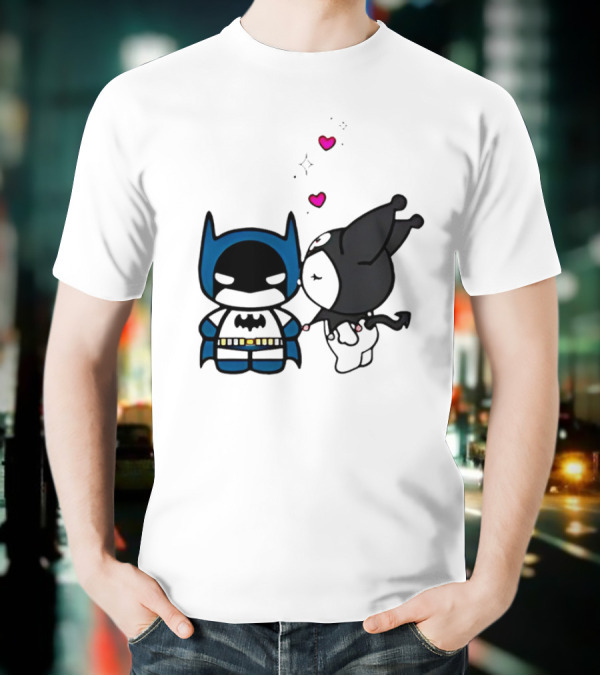 Batman Kuromi Kiss Cartoon With Hearts T-Shirt