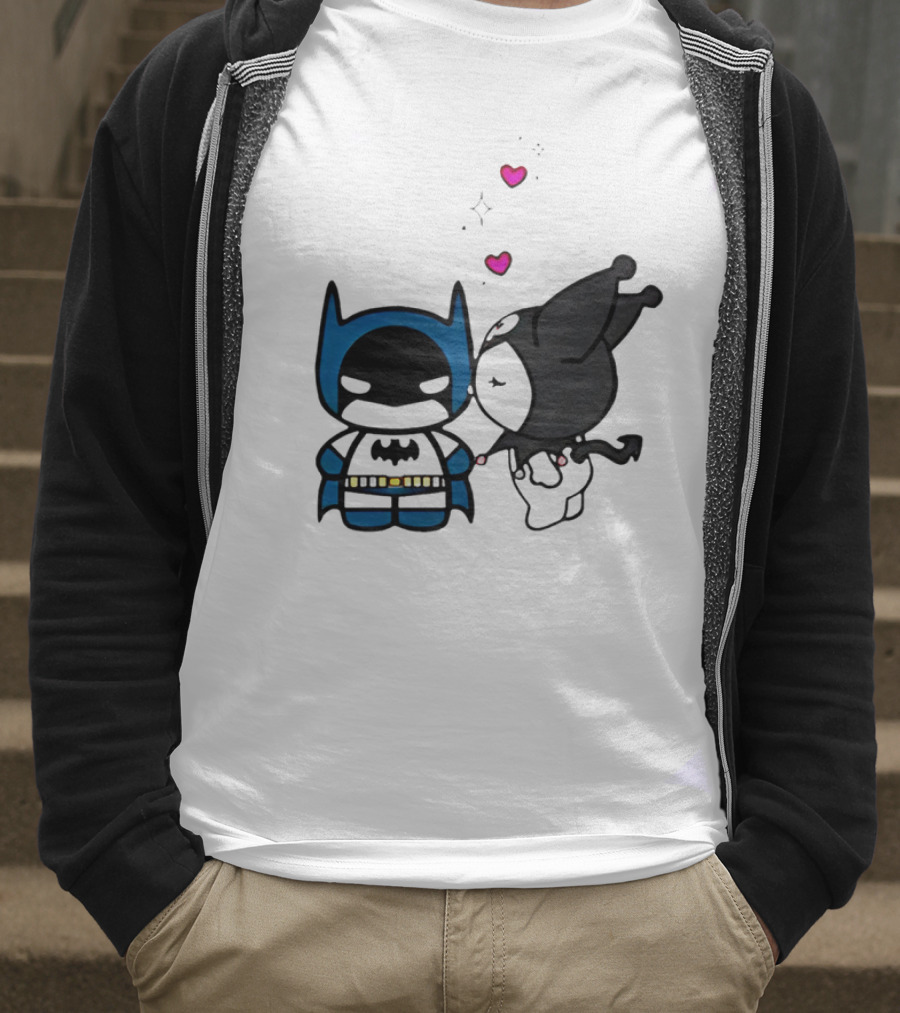 Batman Kuromi Kiss Cartoon With Hearts T-Shirt
