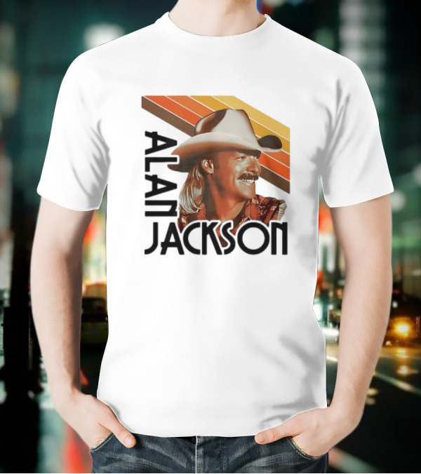Alan Jackson Cowboy Hat Vintage Style Retro Stripes T-Shirt