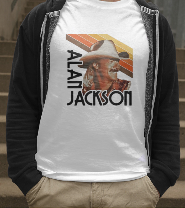 Alan Jackson Cowboy Hat Vintage Style Retro Stripes T-Shirt