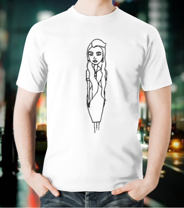 Amanda Bynes X Asspizza Long Hair Black And White Sketch T-Shirt