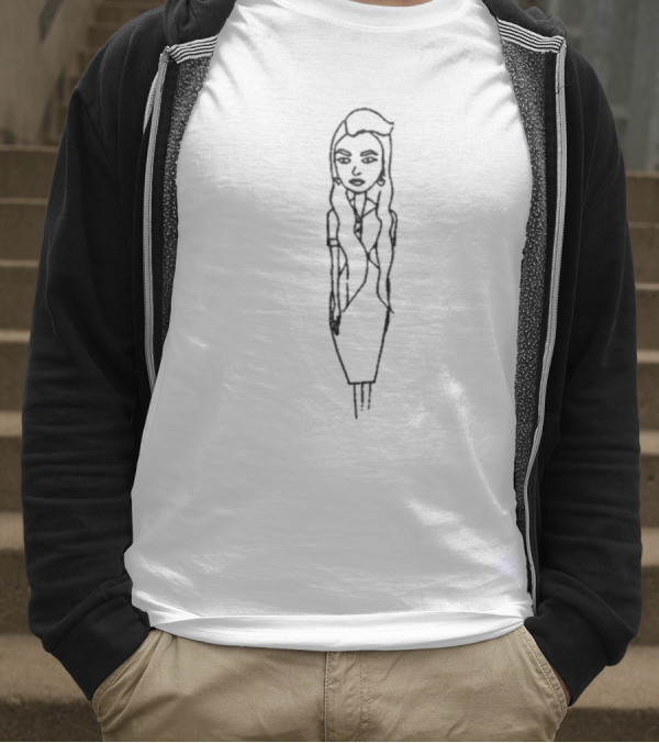 Amanda Bynes X Asspizza Long Hair Black And White Sketch T-Shirt