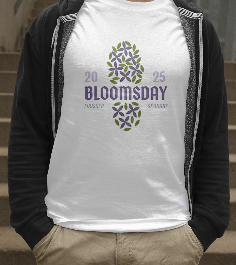 Bloomsday Finisher Spokane 2025 Footprint Leaves Floral Theme T-Shirt