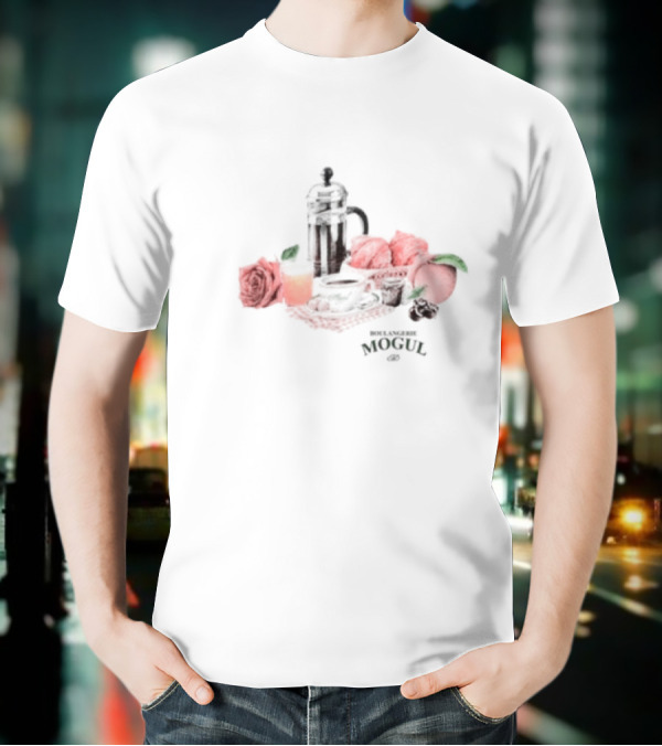 Boulangerie Mogul French Press Rose Croissant Breakfast T-Shirt