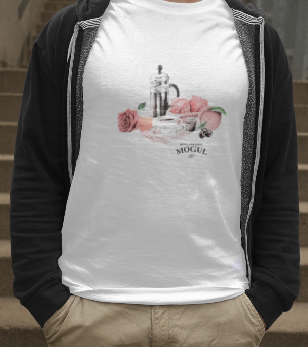 Boulangerie Mogul French Press Rose Croissant Breakfast T-Shirt