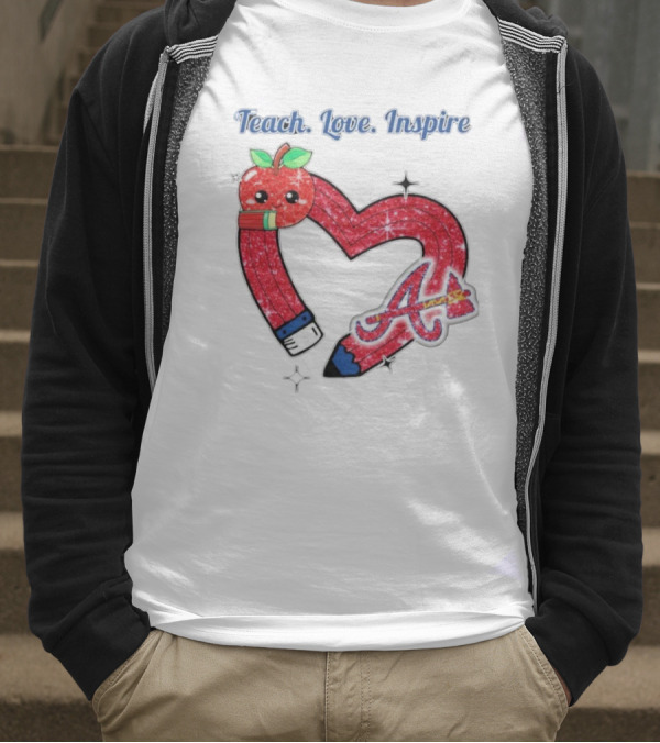 Atlanta Braves Teach Love Inspire Apple Heart Sparkle T-Shirt