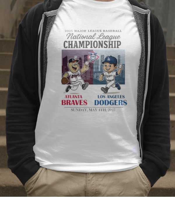 Atlanta Braves Los Angeles Dodgers National League 2025 Major League Baseball Skyline Cartoon Characters T-Shirt