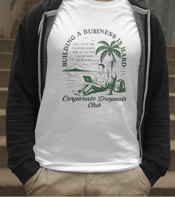 Building A Business Is Hard Corporate Dropouts Club Palm Tree Laptop Scene T-Shirt