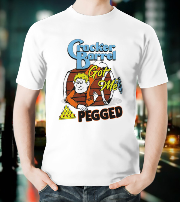 Cracker Barrel Got Me Pegged Cartoon Retro Style With Character And Cheese Icons T-Shirt
