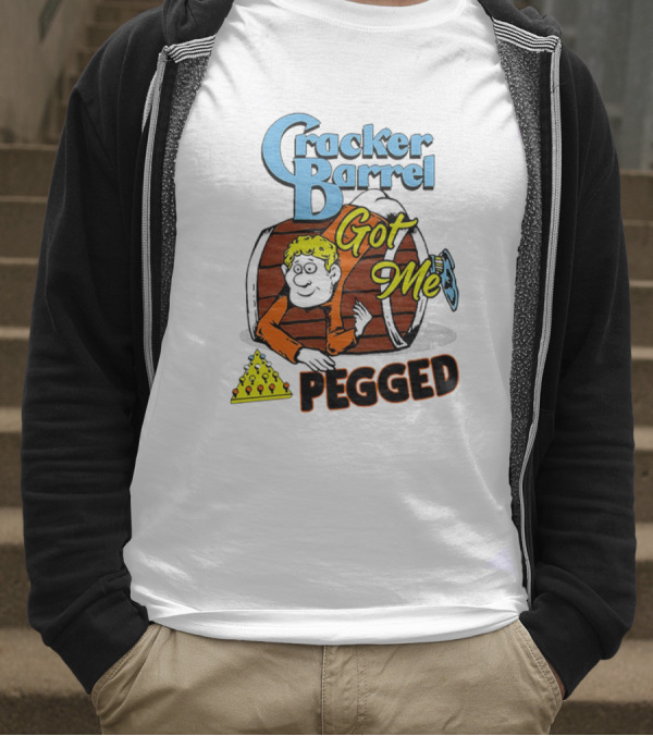 Cracker Barrel Got Me Pegged Cartoon Retro Style With Character And Cheese Icons T-Shirt