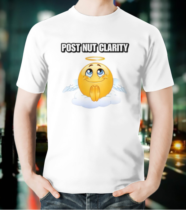 Cringeytees Post Nut Clarity Angel Emoji On Cloud T-Shirt