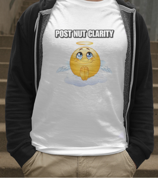 Cringeytees Post Nut Clarity Angel Emoji On Cloud T-Shirt