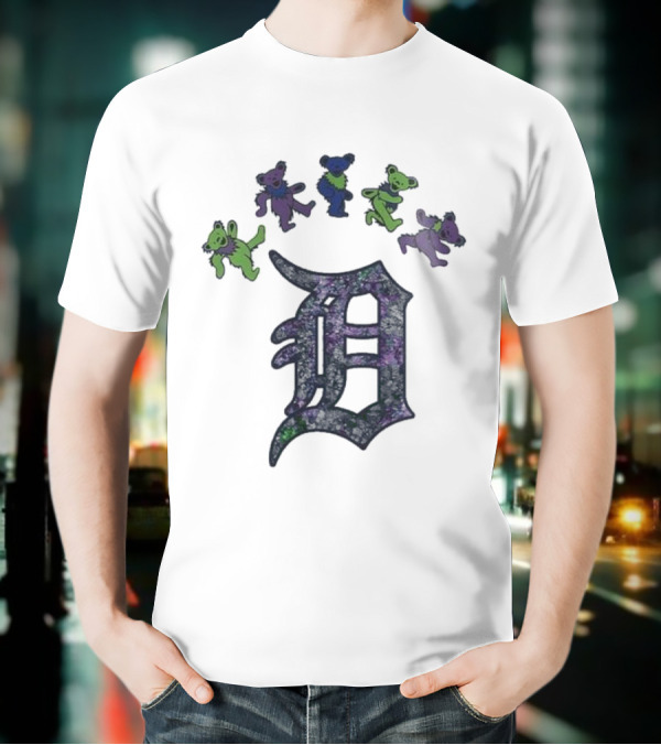 Detroit Tigers Grateful Dead Night 2025 Bears And D Logo T-Shirt