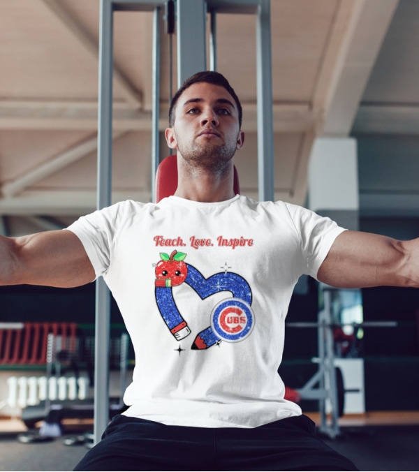 Chicago Cubs Teach Love Inspire Apple Pencil Heart T-Shirt