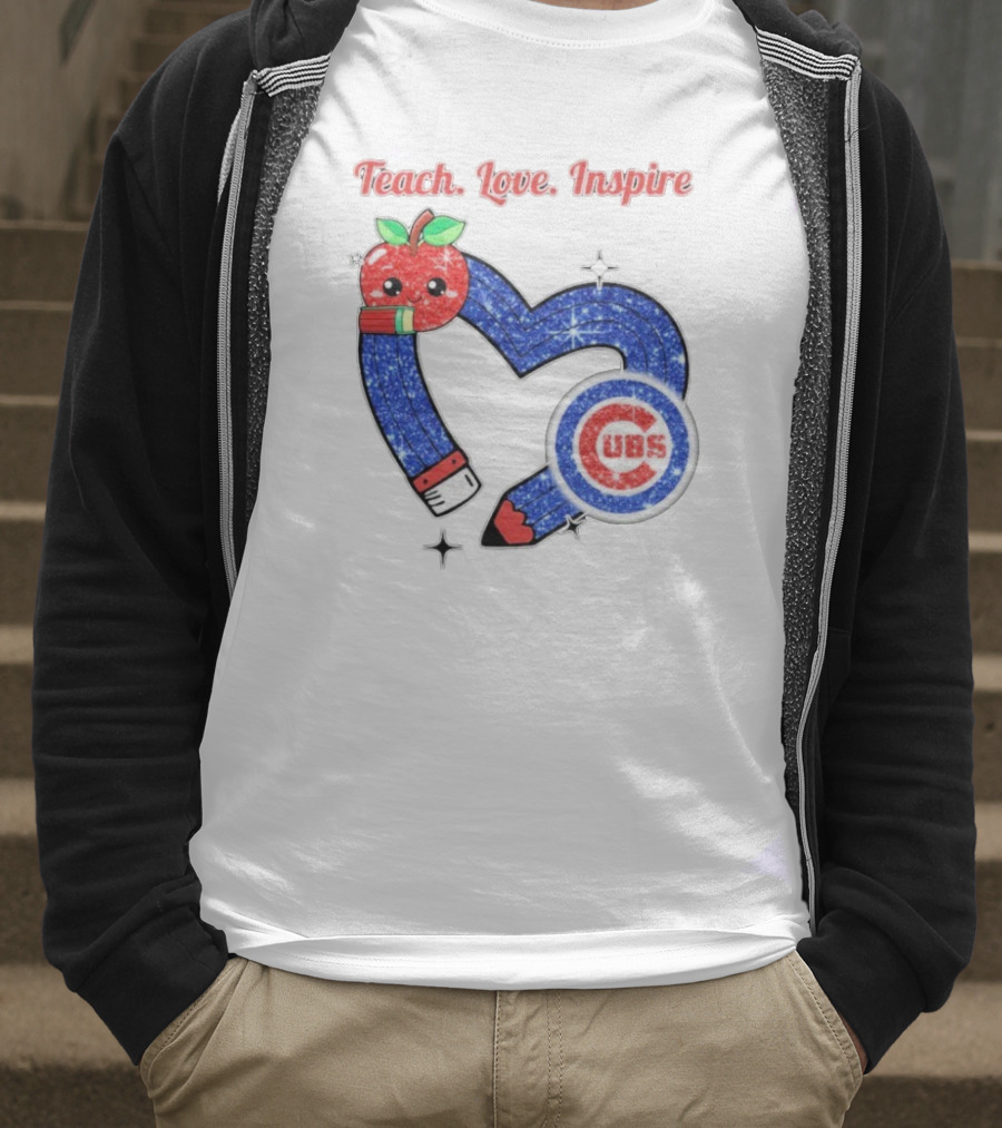 Chicago Cubs Teach Love Inspire Apple Pencil Heart T-Shirt