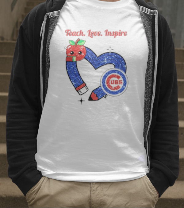 Chicago Cubs Teach Love Inspire Apple Pencil Heart T-Shirt