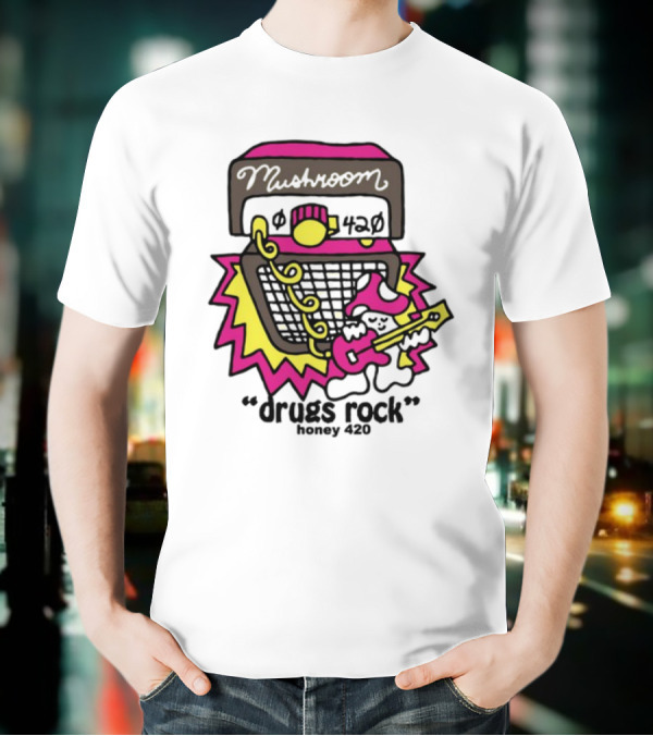 Drugs Rock Honey 420 Guitar Amp Bold Neon Art Style T-Shirt
