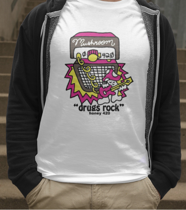 Drugs Rock Honey 420 Guitar Amp Bold Neon Art Style T-Shirt