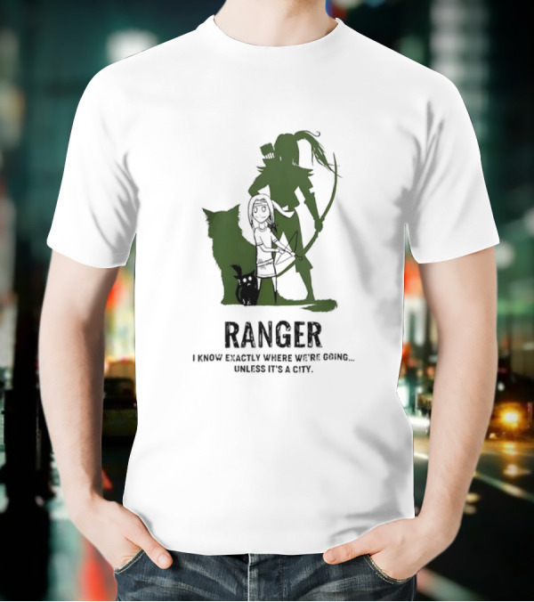 Dungeons And Dragons Ranger With Bow And Wolf Companion I Know Exactly Where We’re Going Unless It’s A City T-Shirt