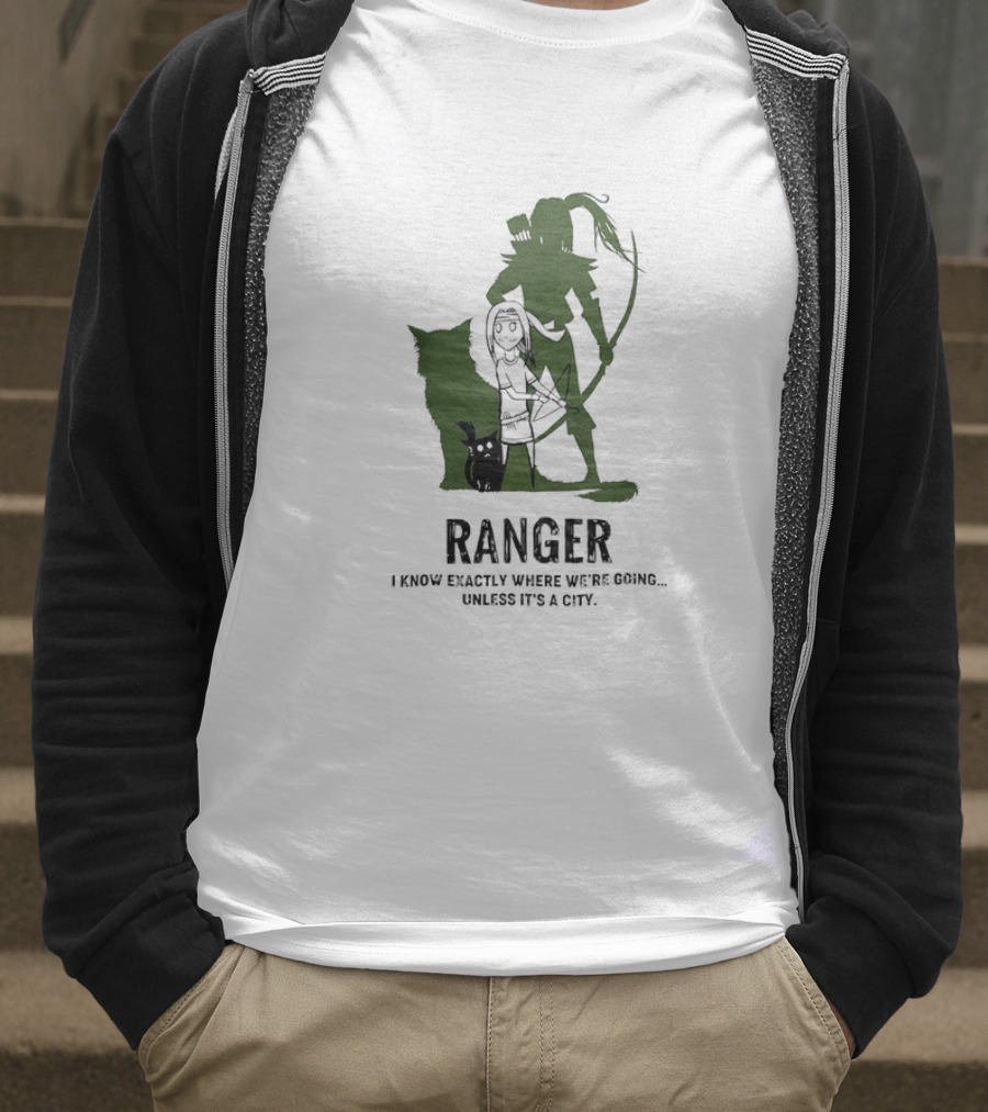 Dungeons And Dragons Ranger With Bow And Wolf Companion I Know Exactly Where We’re Going Unless It’s A City T-Shirt