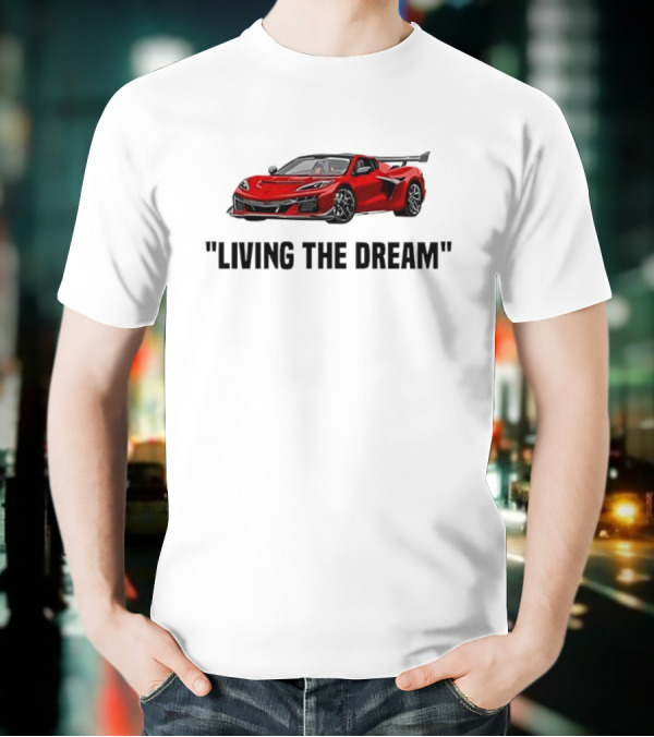 Corvette Living The Dream Red Convertible Car T-Shirt