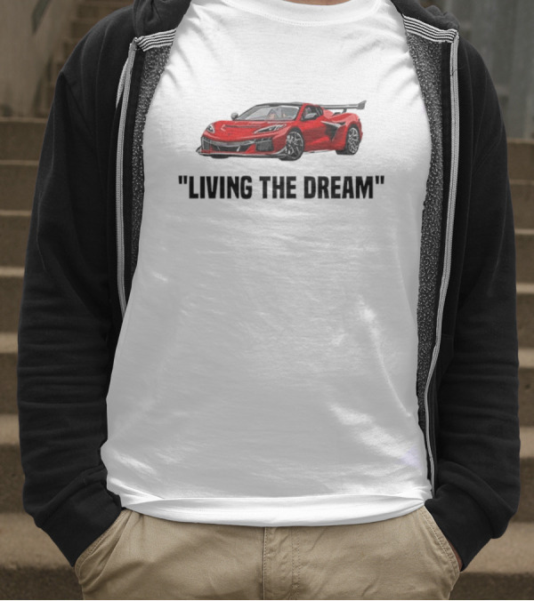 Corvette Living The Dream Red Convertible Car T-Shirt