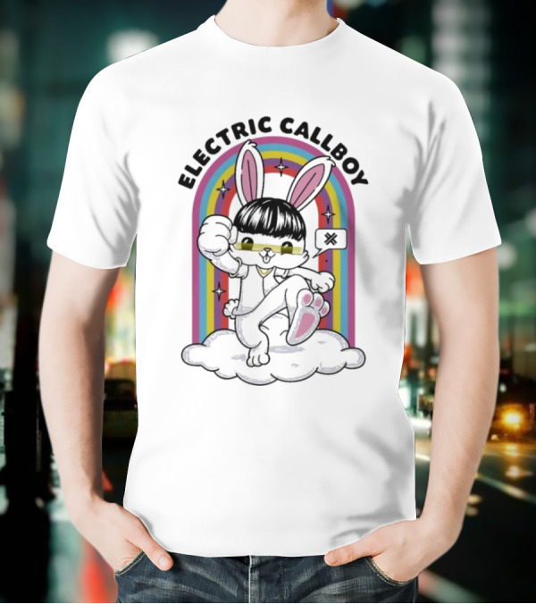 "Electric Callboy Bunny Rainbow Sunglasses Black Bunny" T-Shirt